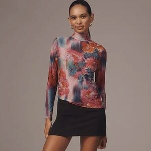 Anthropologie Mesh Turtleneck Top